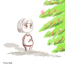 Enfant émerveillé devant le sapin de Noël